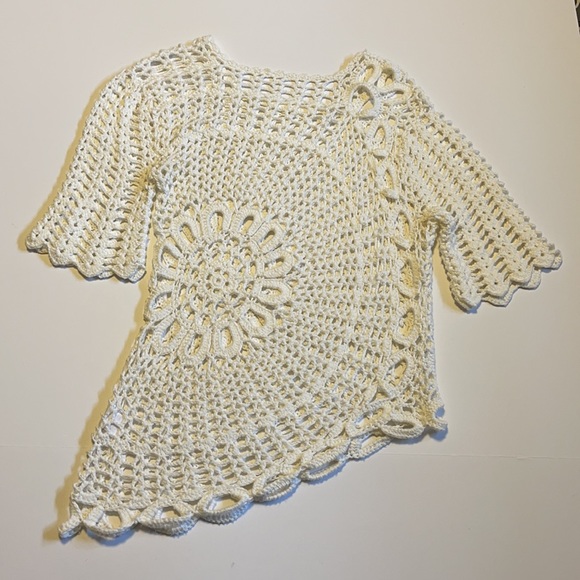 Vintage White Crochet Asymmetrical Sweater - Women’s Size Small - Picture 2 of 6